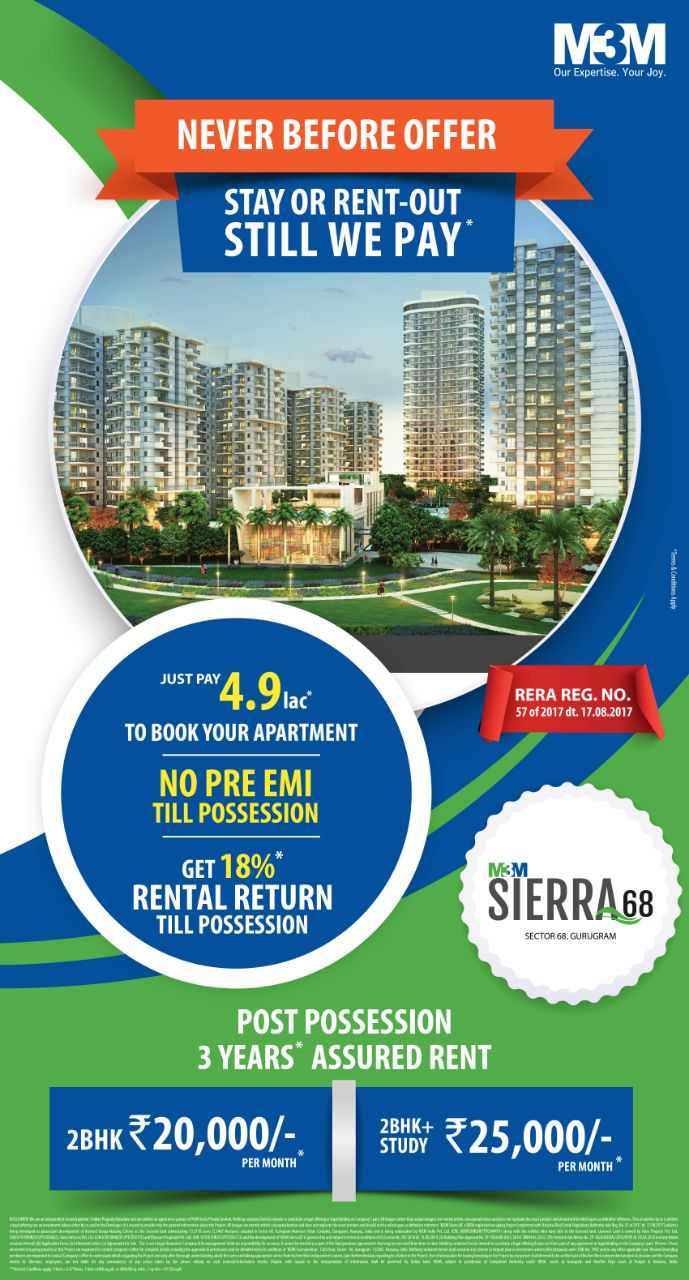 Just pay 4.9 Lac to book your apartment at M3M Sierra in Gurgaon